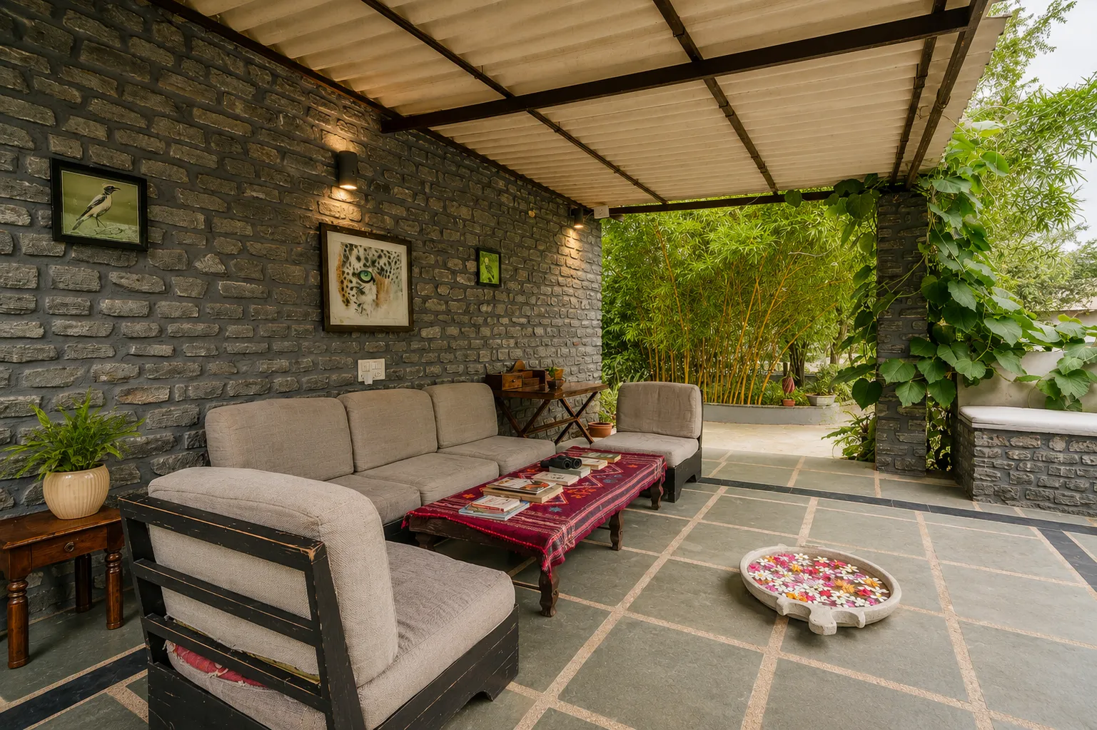 Covered seating at Godward Luxury Retreat
